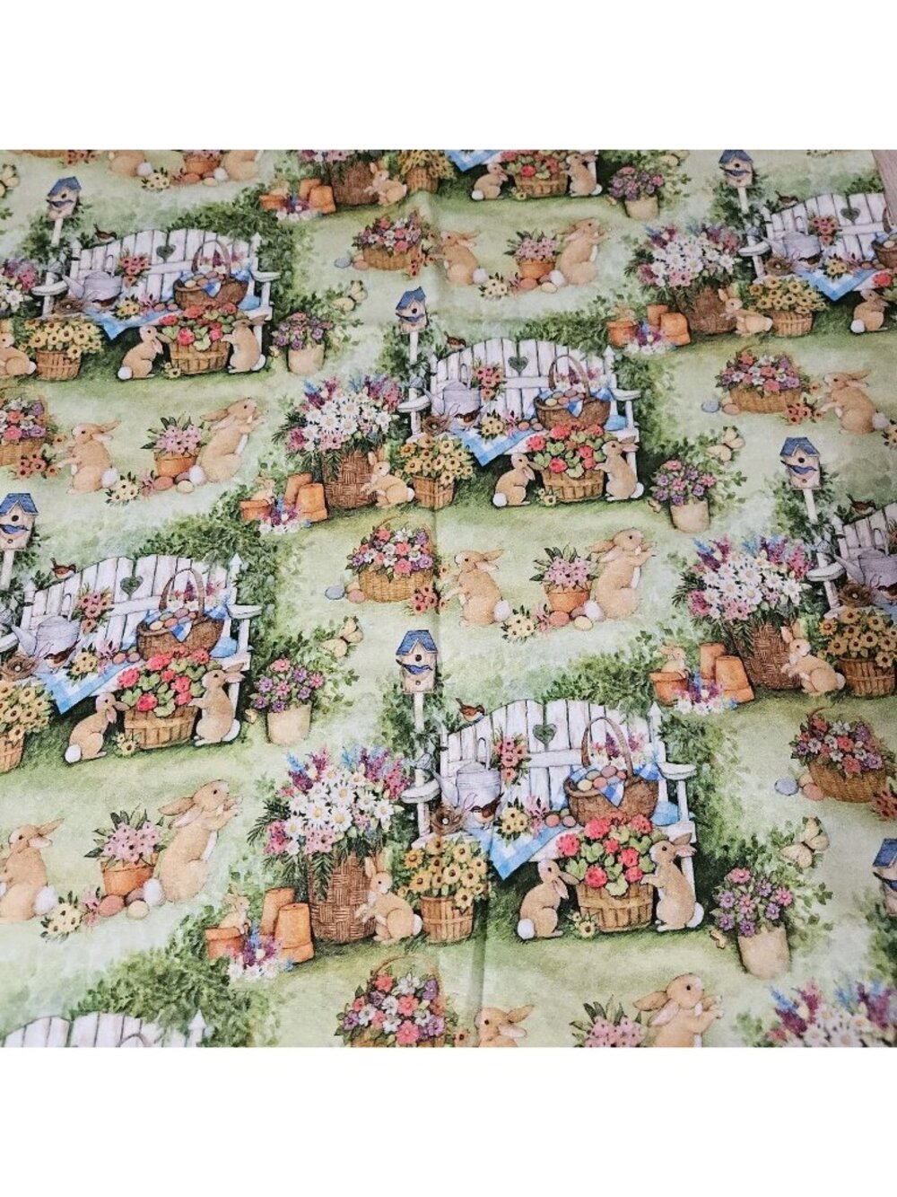 Susan Winget Bunnies Scenic Easter Fabric Cotton Quilting 65x43" 1.81 Yards